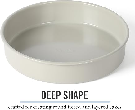 Martha Stewart Gallen 8 Inch Round Nonstick Carbon Steel Cake and Bake Pan Cool Grey, Durable Bakeware for Even Baking and Easy Release