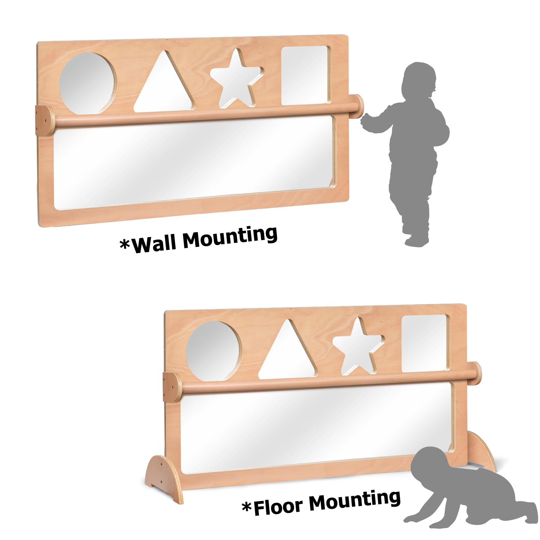 Espejo de seguridad para bebés inastillables con barra de dominadas, juego de exploración de aprendizaje temprano para bebés, muebles Montessori para guardería, preescolar y guardería 3