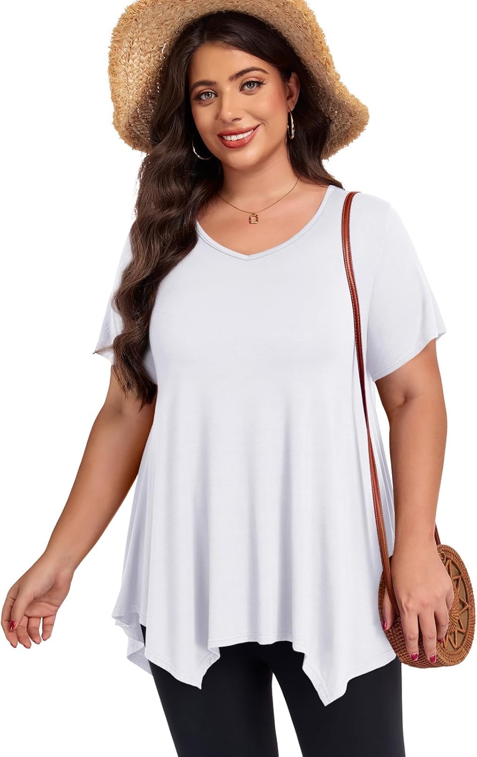 LARACE Plus Size Tops for Womens Summer Clothes Short Sleeve Shirts Casual V Neck Tunic Asymmetrical Blouses - Image 3