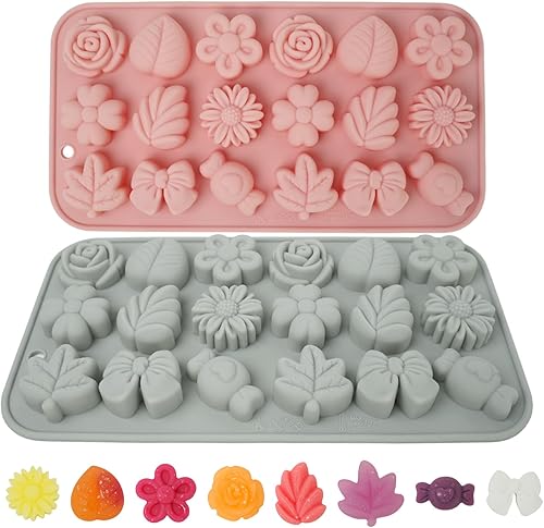 2 moldes de silicona para dulces de flores, diferentes formas de moldes de chocolate, adecuados para hacer dulces, chocolate, dulces, dulces,
