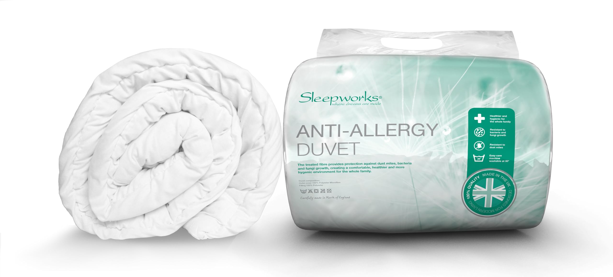Sleepworks 16.5 Tog Single Bed Size Extra Warm Breathable Anti Allergy Hollowfibre Heavy Winter Duvet Quilt, Soft Touch Fabric, Made In The UK (135cm x 200cm) By Littens