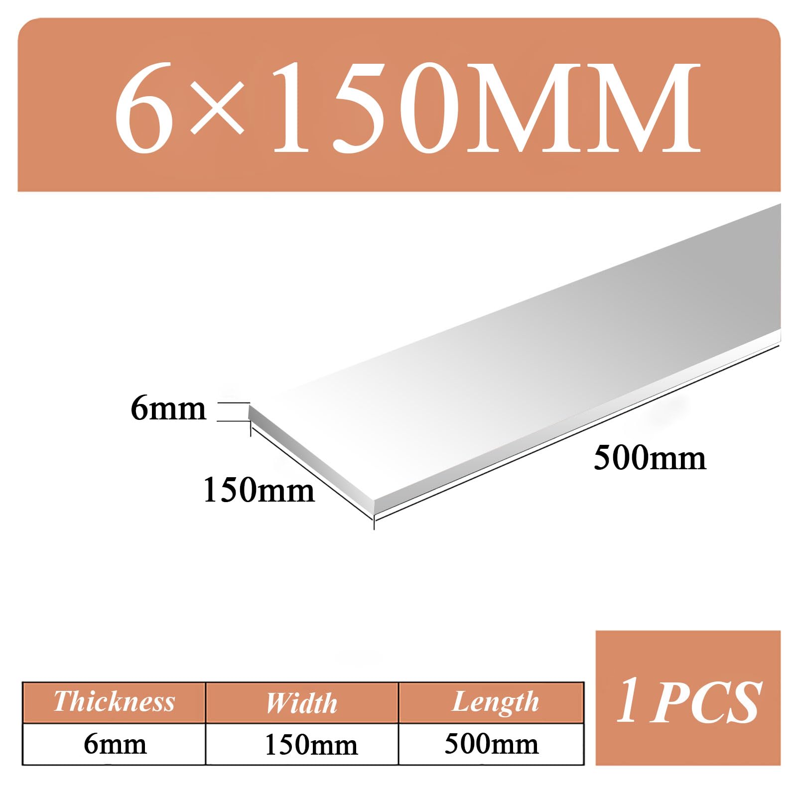 Barre carrée en aluminium barre métallique, Épaisseur 5-6 mm, longueur 500 mm, plaque plate en aluminium(6 * 150mm)