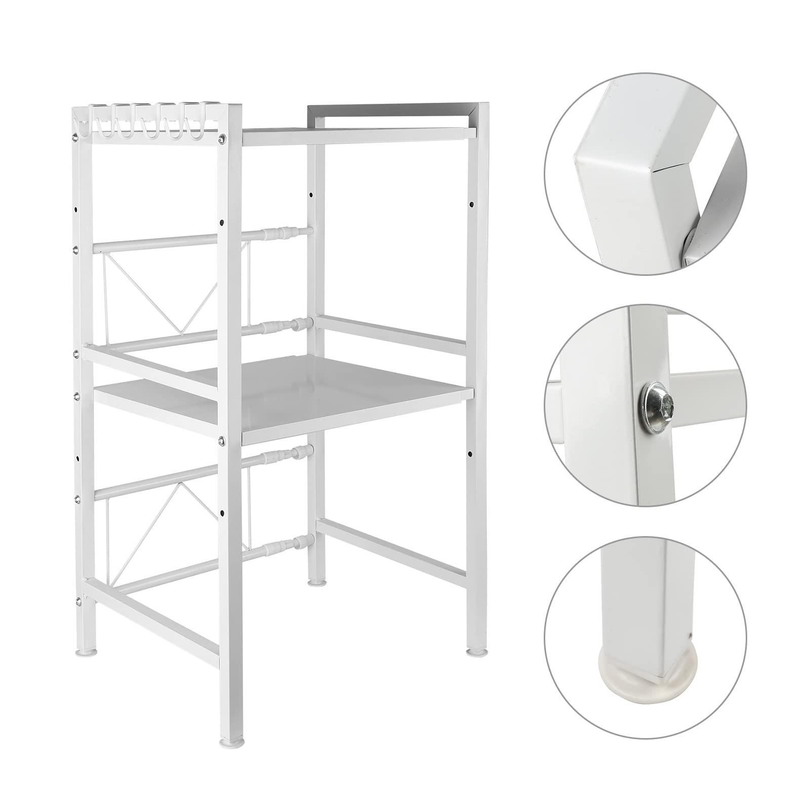 WODFARR Support Extensible pour Four à Micro-Ondes à Charge Lourde -Support Extensible en Métal Four à Micro-Étagère pour Micro-Ondes à 2 Couches - Extensible -Acier au Carbone (Blanc)
