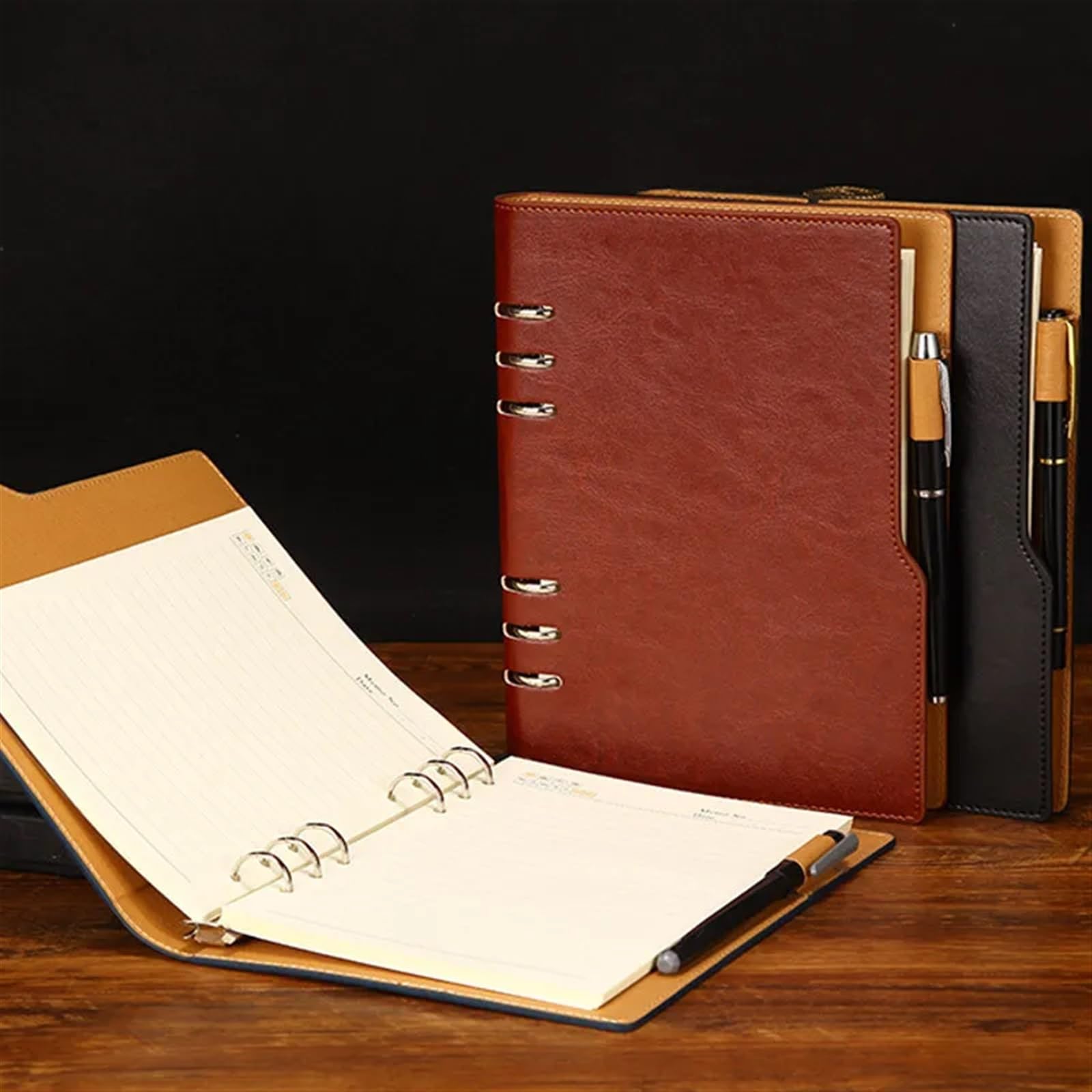 Notizblock 2Set Notebook for Büro & Business Planer Student Tagebuch PU Leder Abdeckung Lose-Blatt Binder 100 Blatt A5 schreiben Papier Memo Notizblock(Red)