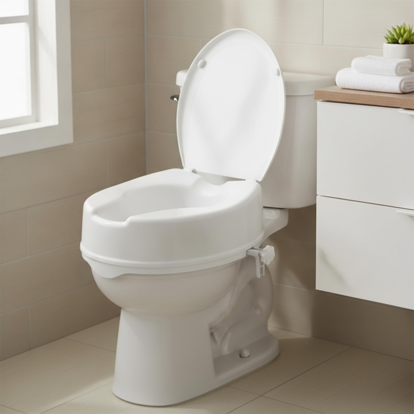 TISHITA Rialzo per WC con Coperchio Sedile Rialzato Alzawater Ausilio Seduta Materiale Plastico Robusto con Fissaggi Laterali E Pomelli Superficie Liscia Che
