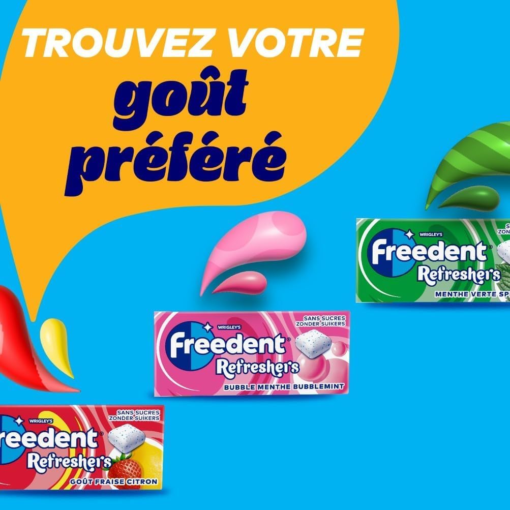 FREEDENT REFRESHERS Chewing Gum Sans Sucre Goût Menthe Verte 12 Paquets 96 Dragées