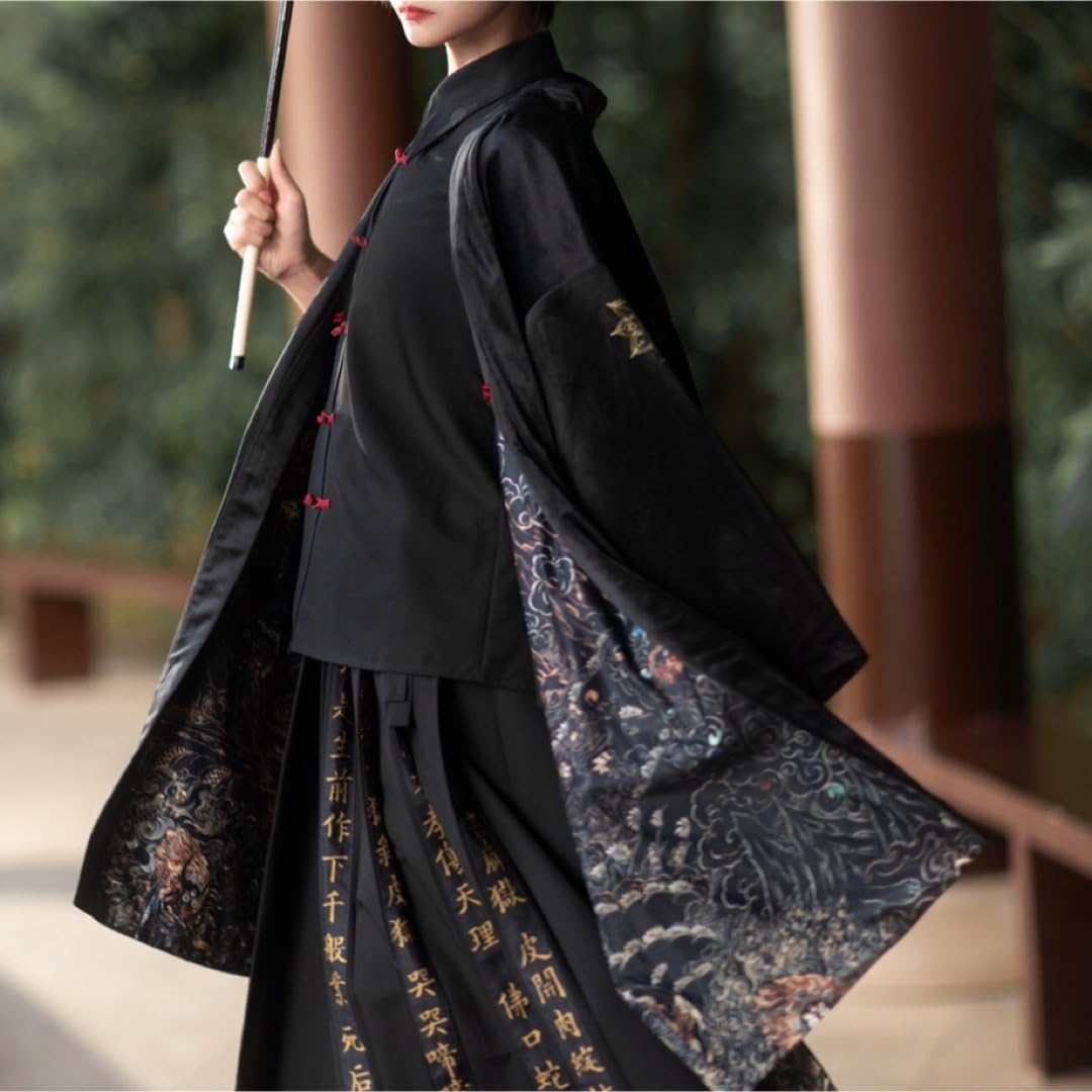 唐紐方袖羽織黒色アウター中華風ゴシック着物和服漢服やみかわ成人式