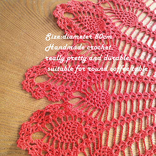 Ustide Red Round Handmade Crochet Pineapple Floral Lace Table Cloth Doily Handcrochet Tablecloth, 31.5 Inch #TOP5