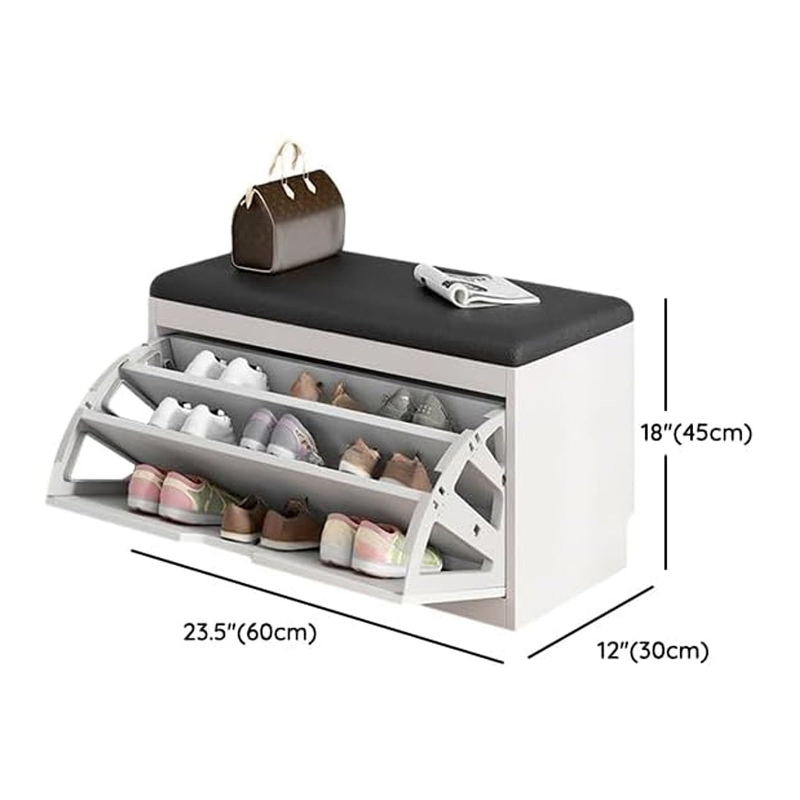 Zapatero Recibidor Blanco Entrada con Cajones 50 60 80cmAbatibles Asiento Acolchado Organizador Zapatos para Pasillo Salón Dormitorio Varias Tallas(Black,60x30cm)