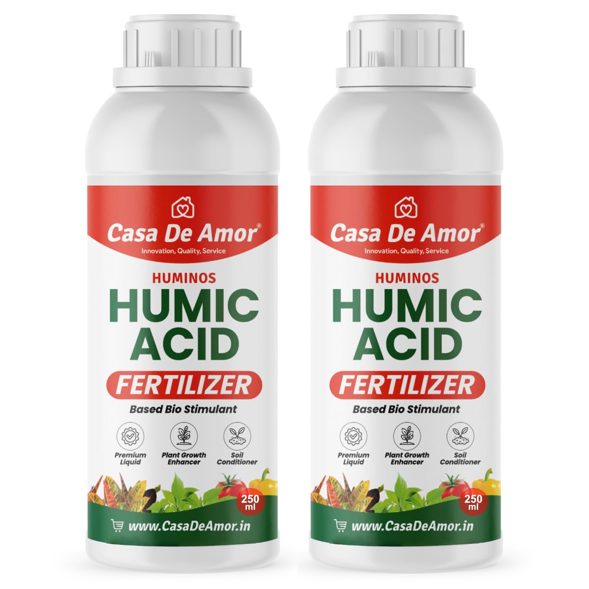 Casa De Amor Liquid Humic Acid Fertilizer | Bio Stimulant & Soil Conditioner for Enhanced Plant Growth | Indoor & Outdoor Use | Concentrate (2 packs of 250 ml)