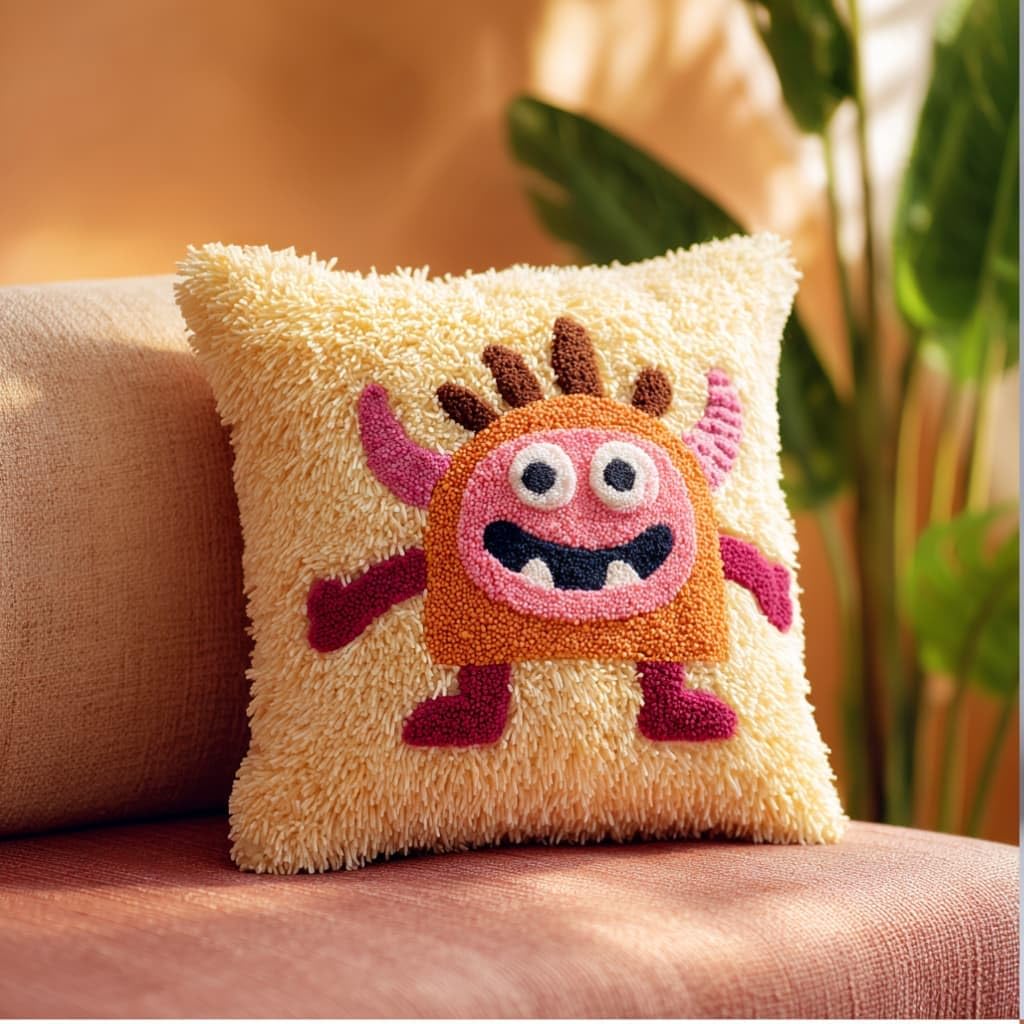 Taxpy Latch Hook Cushion Kits Cartoon Pillowcase Kits Embroidery Kit 17X17 Inch DIY Needlework Pillow Cover Sofa Cushion Rug Making