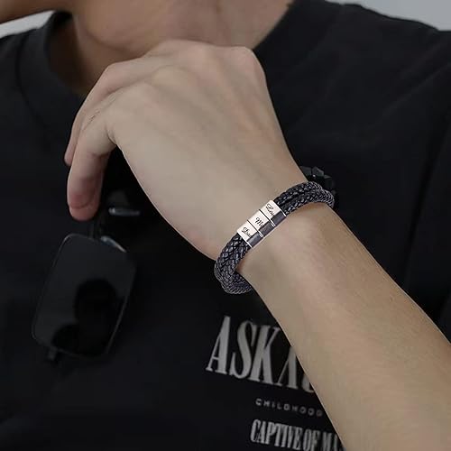 Miniatura 3 de Gifr for Dad Mens Leather Bracelet with Stainless Steel Magnetic Clasp Braided Leather Bracelet To My Dad Amazing Stainless Steel Men's link