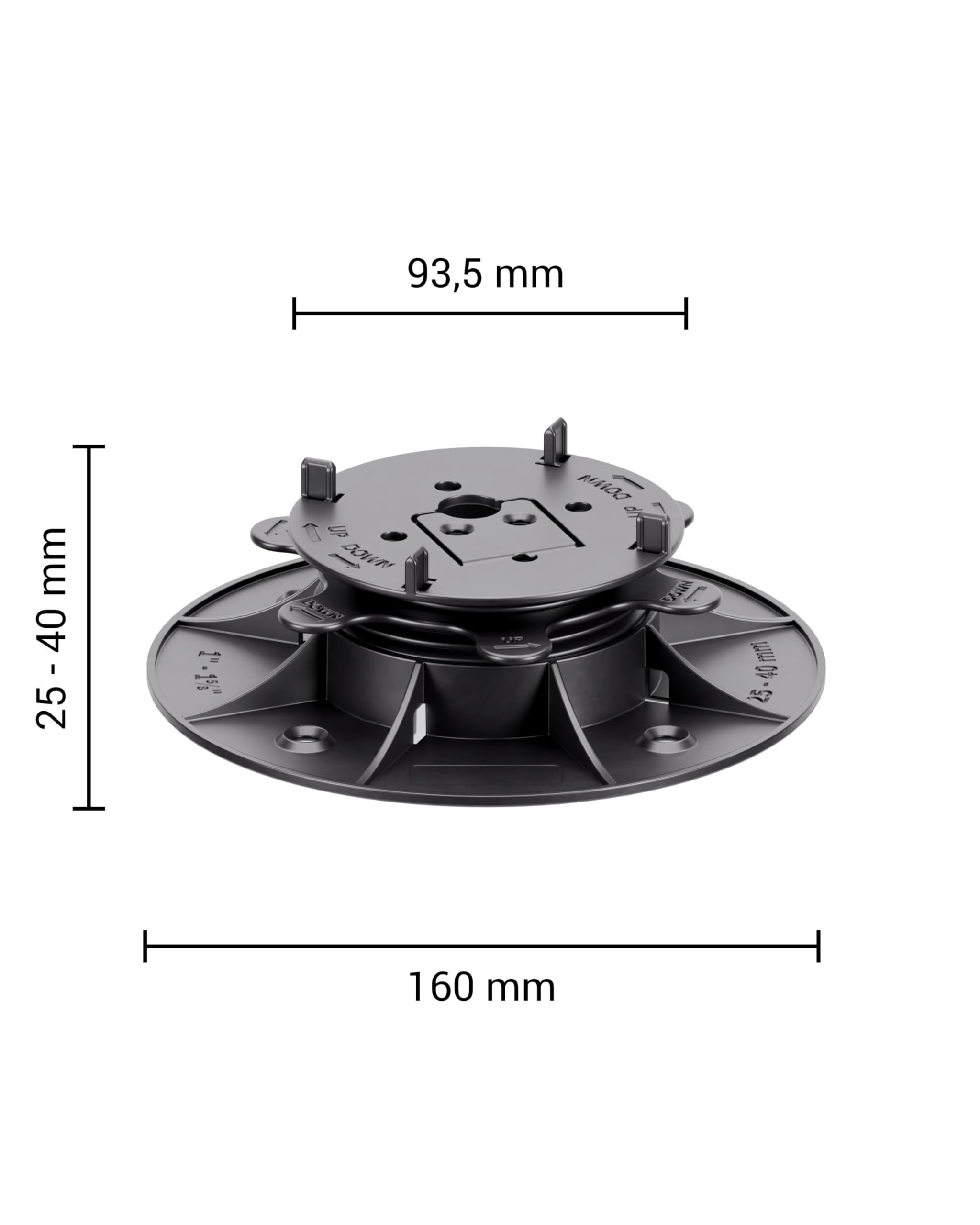 25 Stück Trevendo CLEVER LINE Stelzlager (25-40 mm) - höhenverstellbar - für Steinplatten, WPC- und Holzplanken - Tragkraft bis zu 500 kg - inklusive Fugenkreuz und L-Adapter