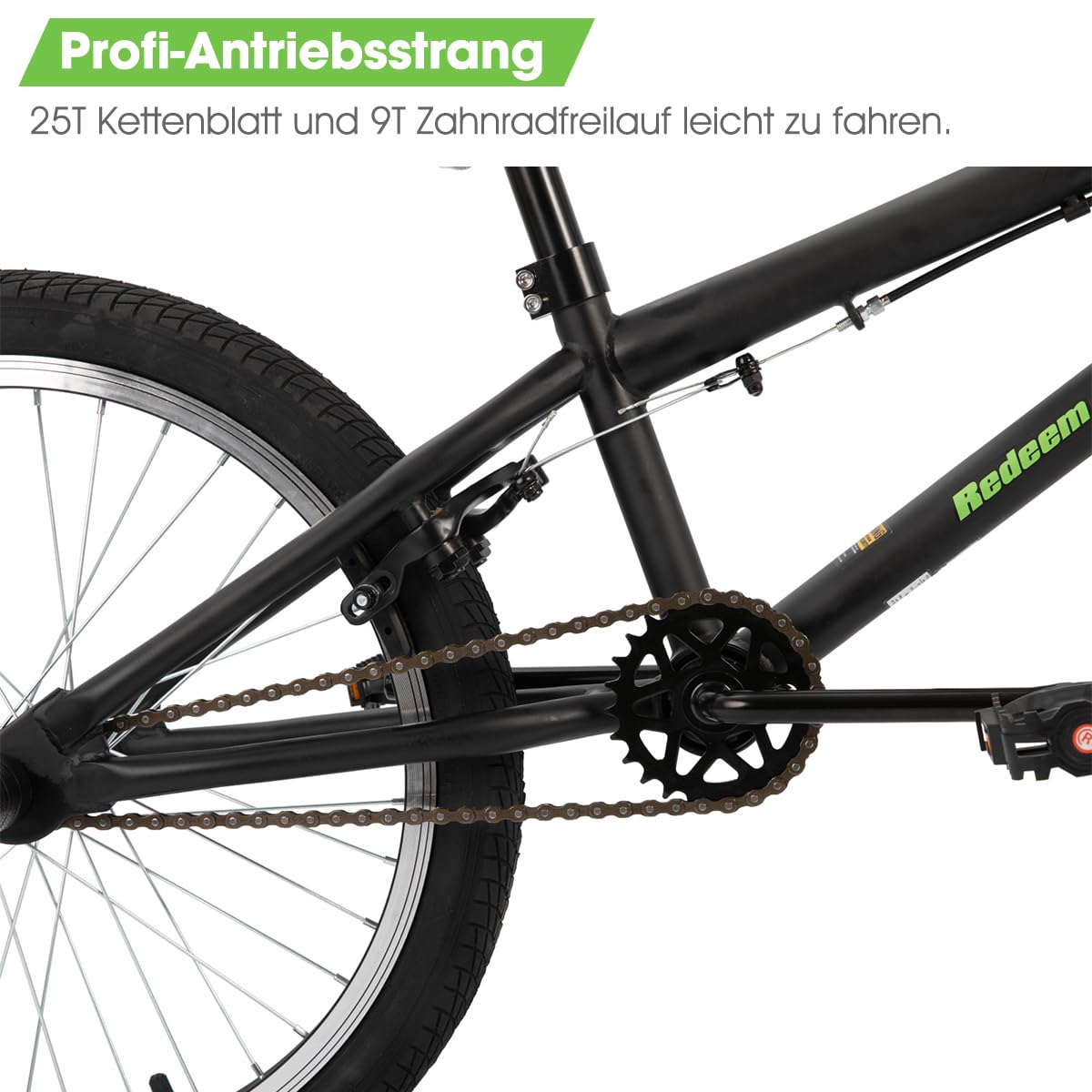 HILAND Bicicletta BMX Freestyle 20 Pollici per Bambini e Ragazzi da 7 a 12 Anni, con Rotore a 360°, 4 Pegs in Acciaio, Nero/Verde/Rossa/Bianco