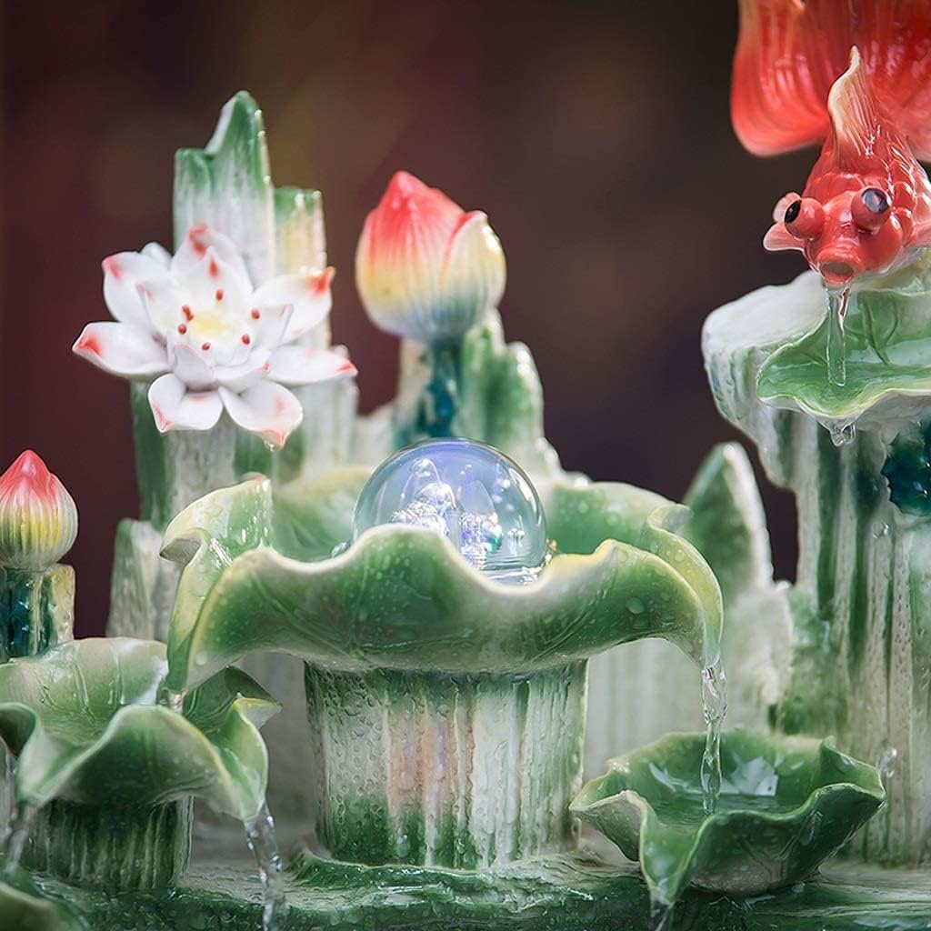 Desktop Decoration Tabletop Fountain Ceramic Desktop Fountain Rustic Zen Indoor Table-Top Water Fountain Cascading Ceramic Fish Pond Fountain for Table Desk Office Home Bedroom Relaxation Green Table