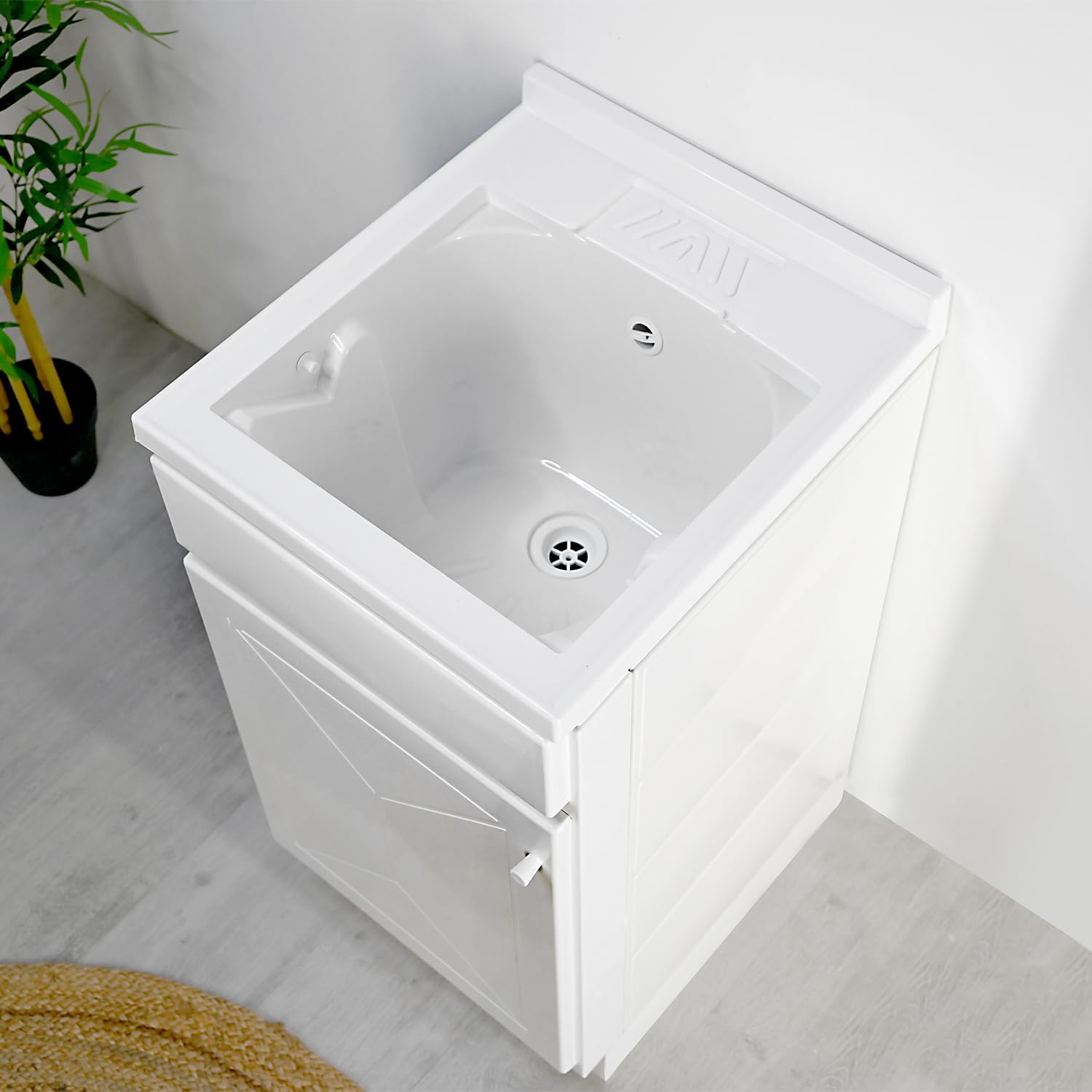 Lavatoio Lavapanni in Resina PP, Bianco, 45x50 Ideale per Ricambio o Installazione su Mobile o Piano da appoggio in Lavanderia o Cucina Incluso di Kit Sifoneria