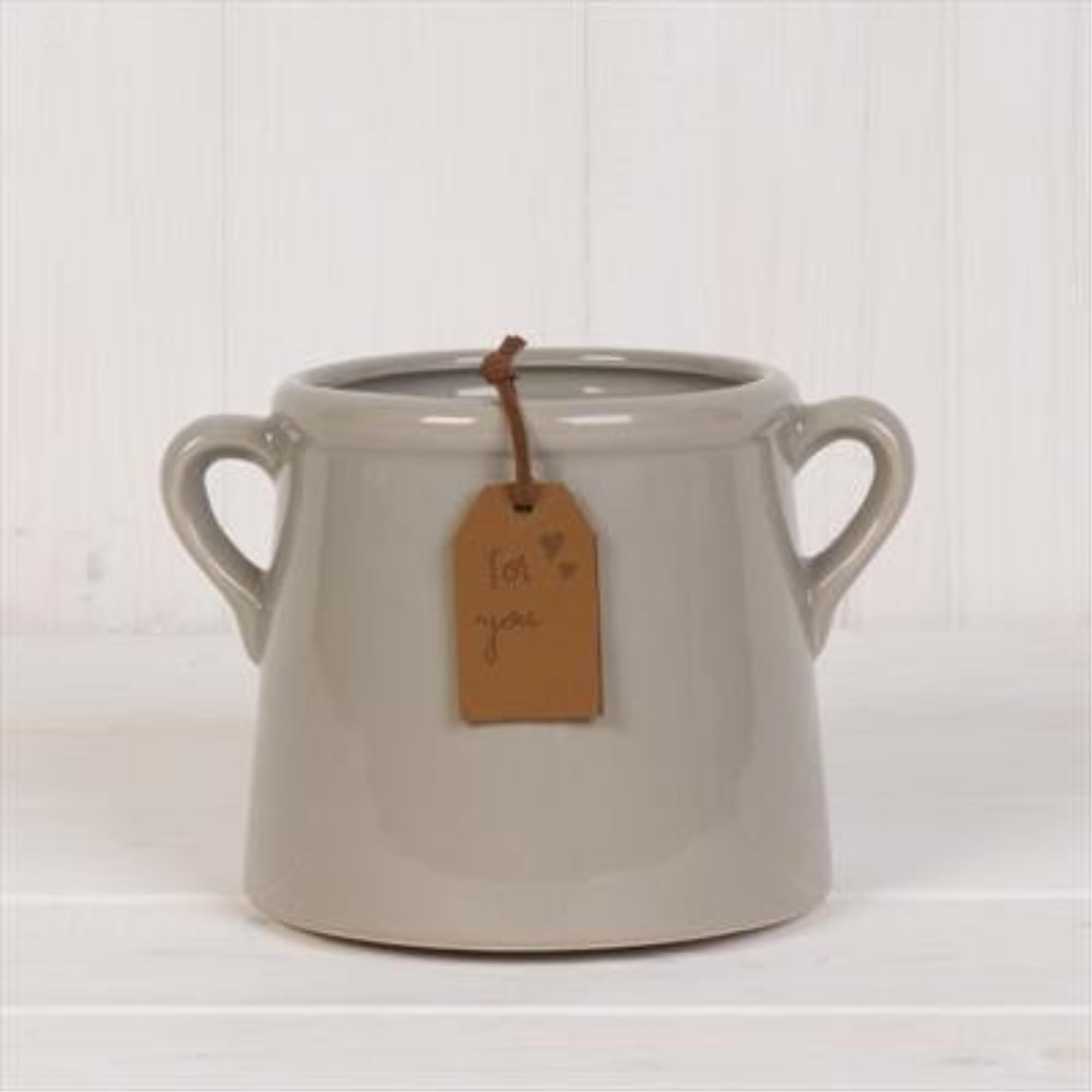 Fyne-Finds Grey Ceramic Plant Pot/Vase Planter Flowers Herbs Utensils Holder With Tag And Ears Indoor Home Decorative Gift ( Pot 10 Cm)