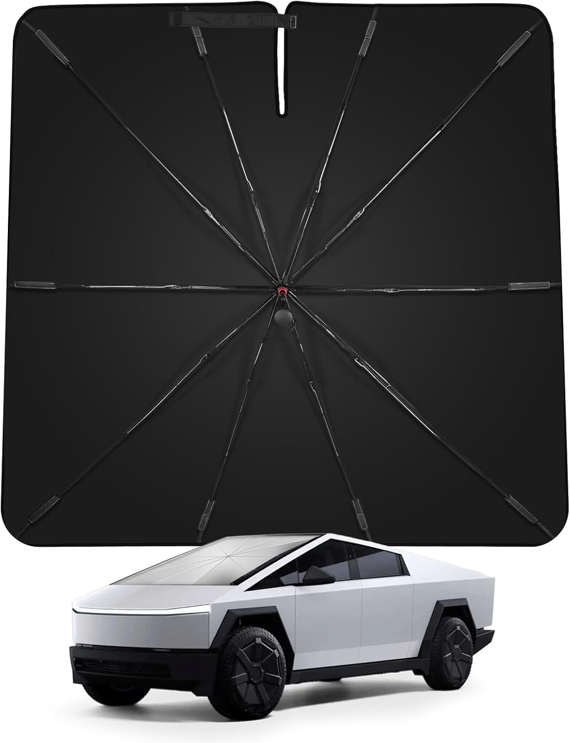 2026 Upgrade Windshield Sunshade Umbrella for Tesla Cybertruck, Thickened Titanium Silver, Protect Car from Sun Rays & Heat Damage Keep Cool, Protect Interior 54''x 60''x 61''