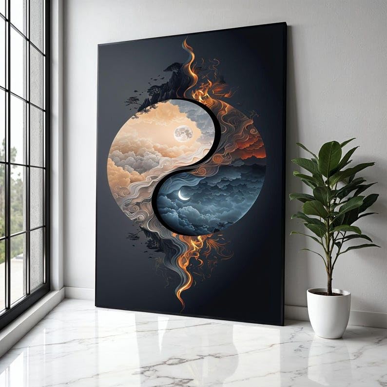 Tableau Yin Yang abstrait pour un salon zen et élégant