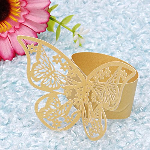 King&Pig 50Pcs Laser Cut Butterfly Shape Napkin Rings For Dinners Lunch Tables Home Wedding Birthday Date Anniversray Party Decorations (Gold) #TOP3