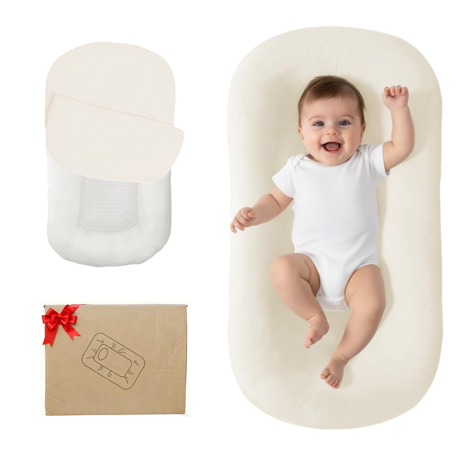 Lucakuins Baby Support Cushion, 0-24 Months Newborn Infant Support Cushion with Cover, Portable Tummy Time Mat for Home and Travel, Soft Cotton,