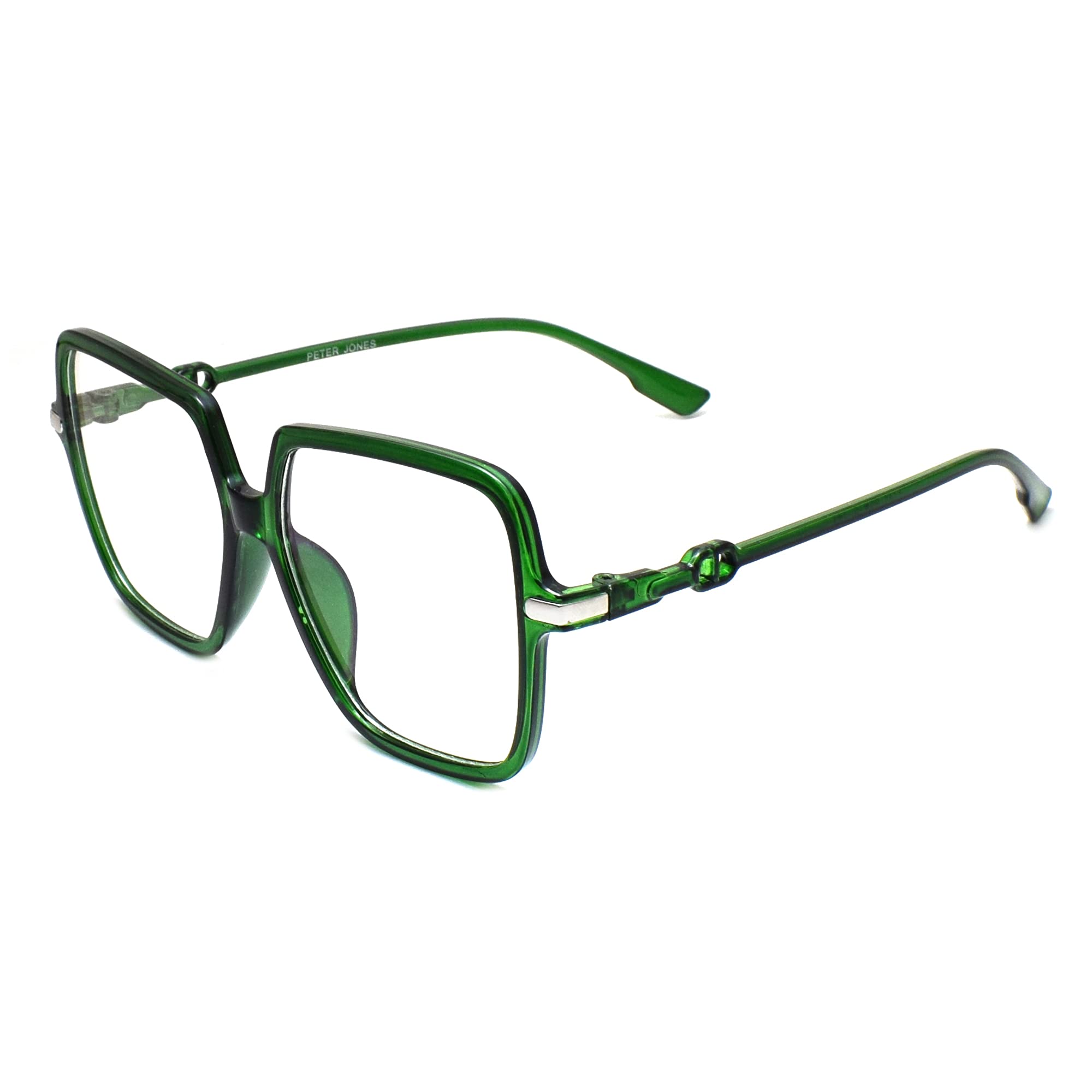 Peter Jones AG5198 - Gafas cuadradas para computadora para mujeres/niñas con cero potencia con bloqueo de luz azul (talla grande/extragrande), Verde Transparente, L