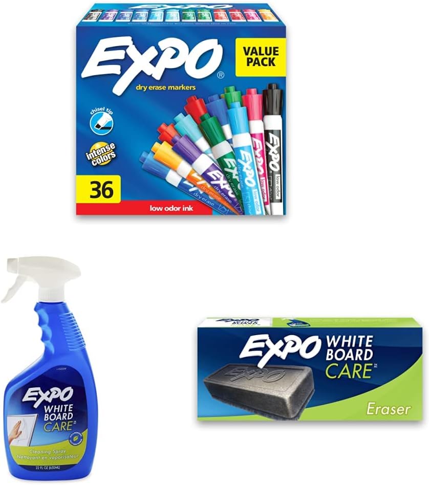 EXPO LowOdor Dry Erase Markers, Chisel Tip, Assorted