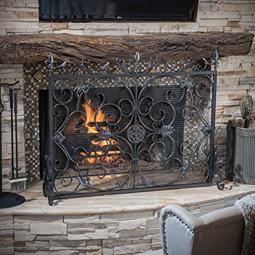 Protector de Pantalla para Chimenea, Pantalla Plana Negra con Malla de Acero, protección contra Incendios para bebés, 85 cm de Alto x 105 cm de Ancho