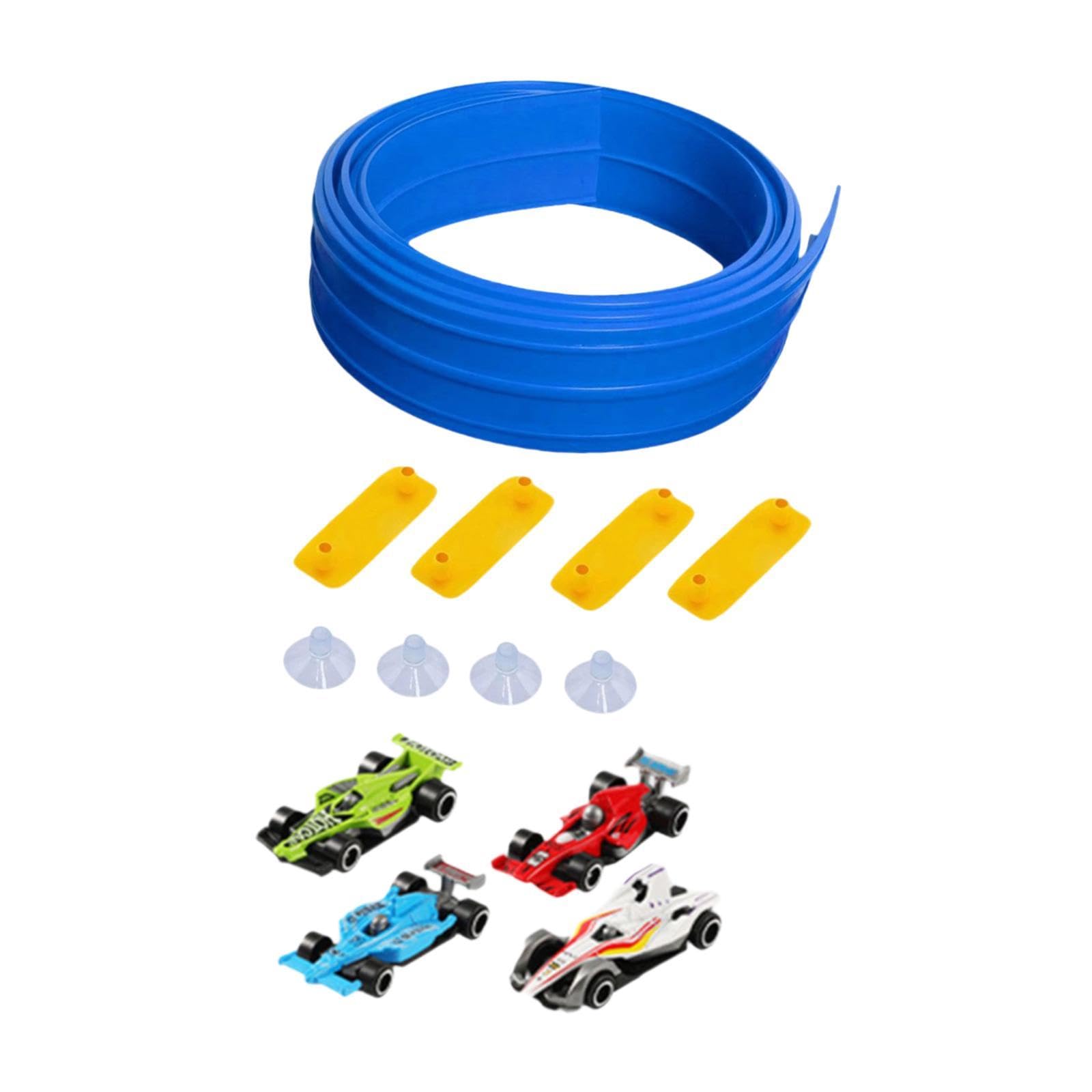 MagiDeal Pista Flexible para Coches de Carreras para Niños con Ventosas Y Rampa Portátil Fácil de Montar Y Llevar Adecuada para Regalos Juegos en Casa Viajes, Azul