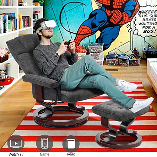 Mcombo Swivel Recliner With Ottoman, Manual Recliner Chairs With Wood Base For Living Room Bedroom Office, Chenille Fabric 4919 (Grey) #TOP7