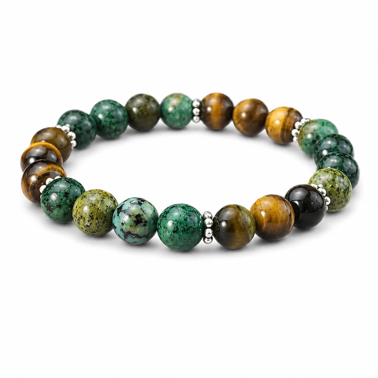Tiger Eye & African Turquoise Beaded Stretch Bracelet-image-31