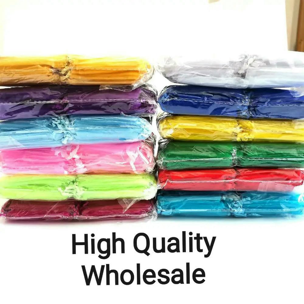 Lot de 1 000 Sacs Cadeaux en Organza Transparent, 7 x 9, 9 x 12 (10 x 15 cm), Pochettes à Bijoux, Sacs d'emballage à Cordon, Sac Cadeau de Noël, de Mariage, d'anniversaire