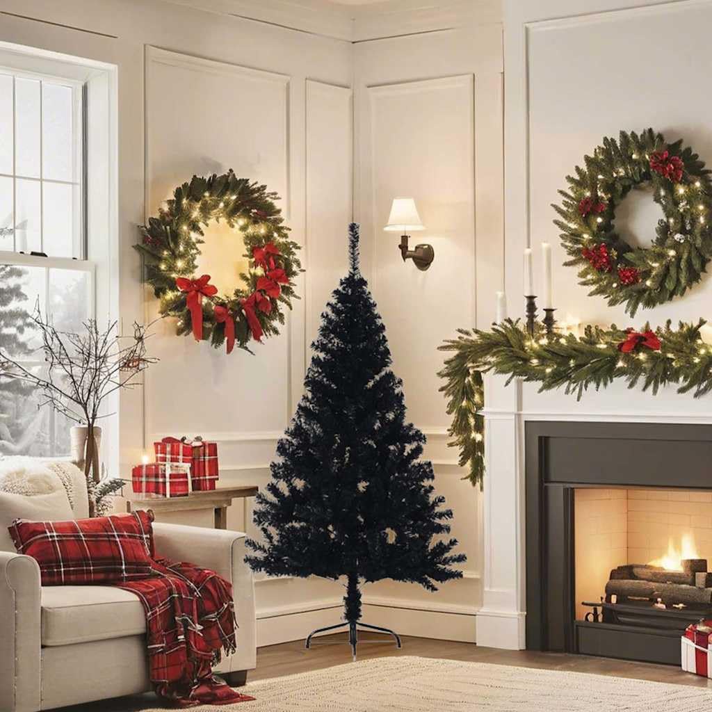 Árbol de Navidad artificial con soporte, 150 cm, PVC, color negro