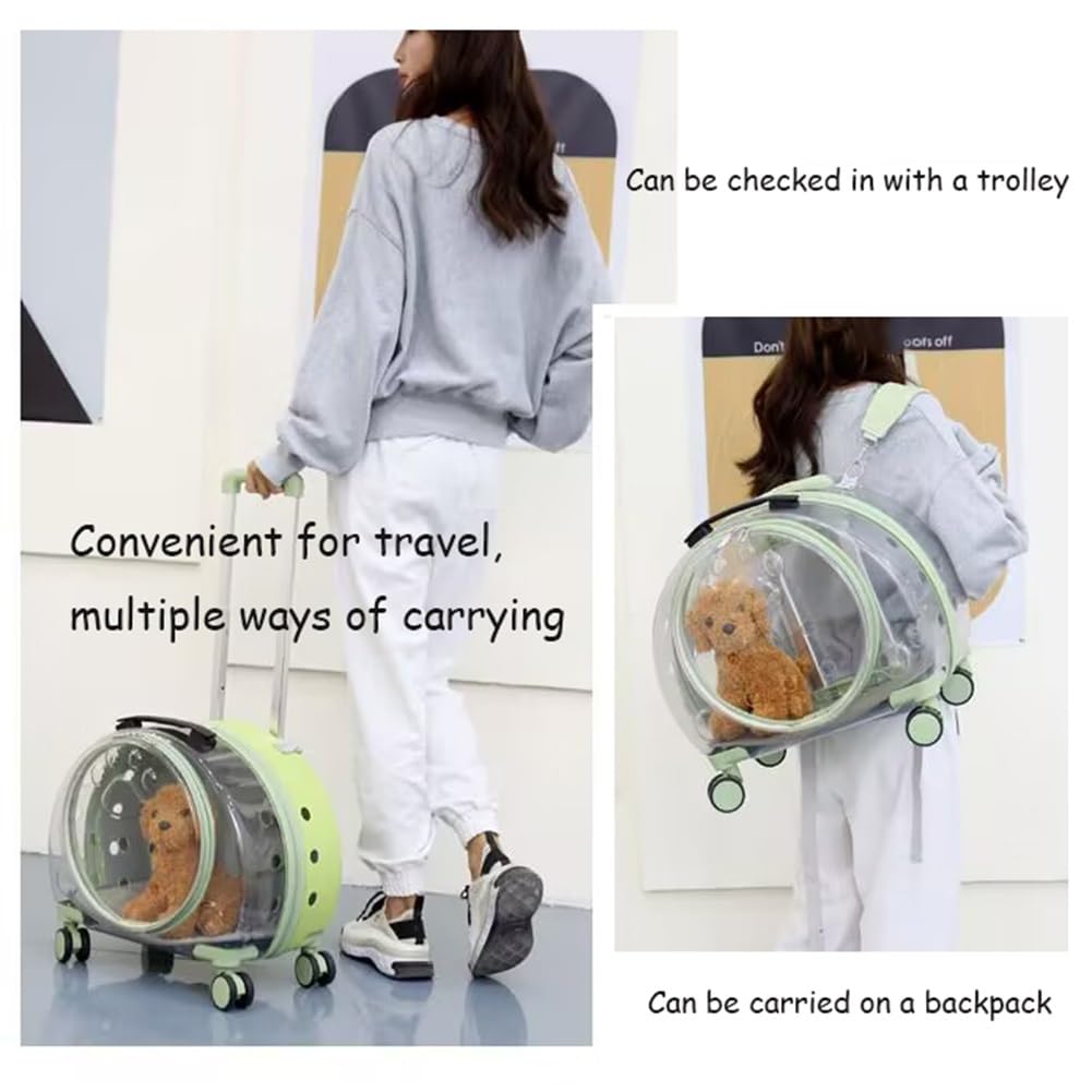 Transportín for Gatos con Ruedas,Mochila de Viaje portátil Plegable Transparente Perros y Gatos con asa telescópica,Carrito Mascotas,Bolsa de Gran Capacidad,cápsula Espacial Gatitos(Pink)