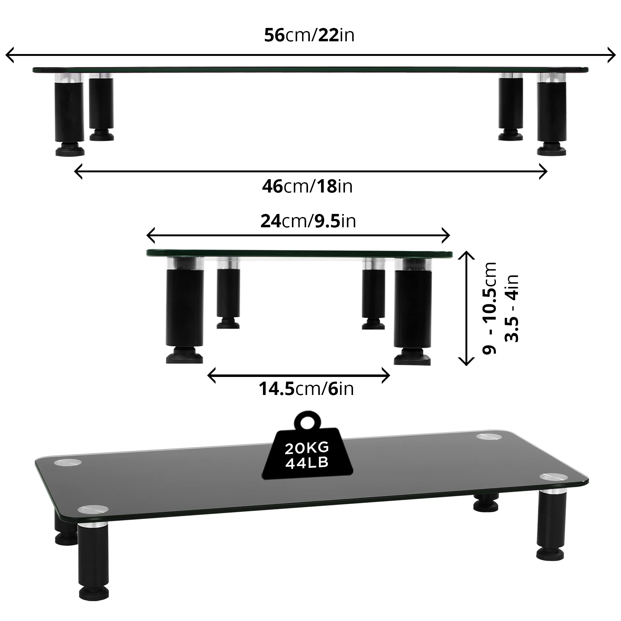 Support Moniteur Duronic En Verre Noir - Réglable En Hauteur - Pour écran PC Ou TV - Jusqu’à 20 Kg