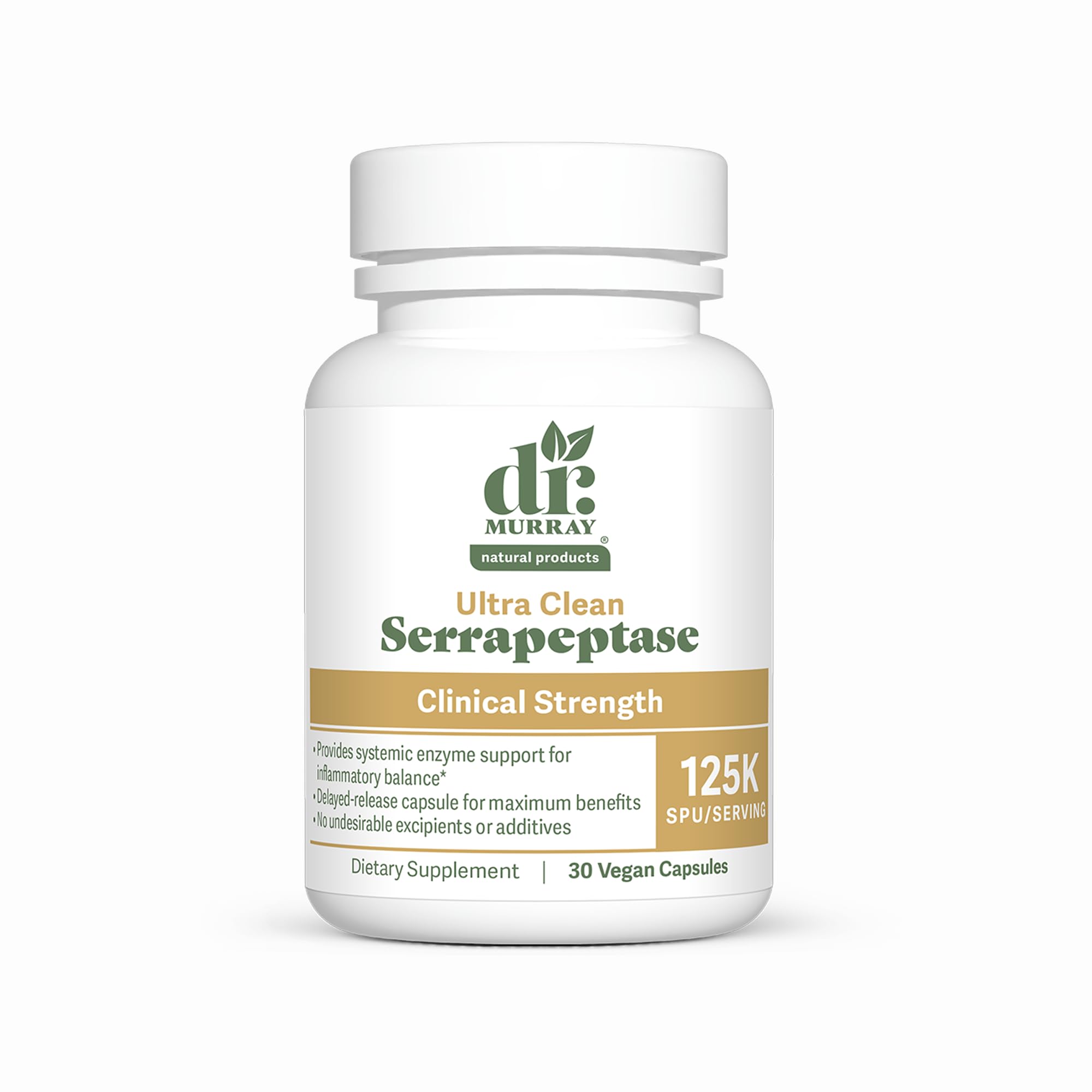 Dr. Murray Natural Products Suplemento de multi-enzimas com serrapeptase 125.000 SPU, cápsulas veganas resistentes ao ácido, 30 cápsulas