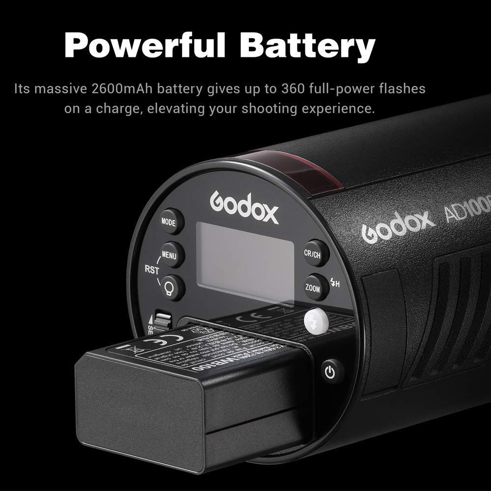Godox AD100 Pro AD100Pro Flash tête Ronde avec Le kit AK-R1, 360 à Pleine Puissance, Recyclage 0,01s à 1,5 s, 1/8000 HSS, Soutien TTL/M/Multi-Fonctions, Batterie 2600mAh