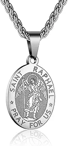 P. BLAKE Oval Saint Christopher/Michael/Joseph/Jude/Virgin Mary/Joseph/Francis/Patrick/Anthony/Benedict/Thomas Necklace for Men Women, Stainless Steel Catholic Patron Pendant with Chain 24 Inches