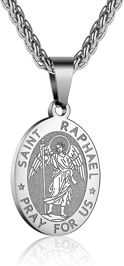 P. BLAKE Oval Saint Christopher/Michael/Joseph/Jude/Virgin Mary/Joseph/Francis/Patrick/Anthony/Benedict/Thomas Necklace for Men Women, Stainless Steel Catholic Patron Pendant with Chain 24 Inches