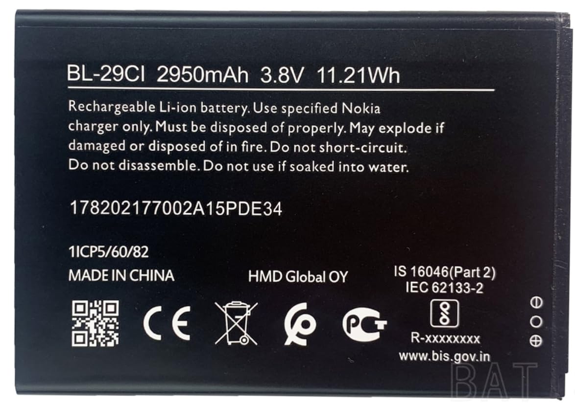 BATTERIA Pila per NOKIA C20 C21 TA-1339 1348 1352 1356 C10 2950MaH BL-29CI compatibile con Capacità Originale 2950MaH Ricambio Sostituzione