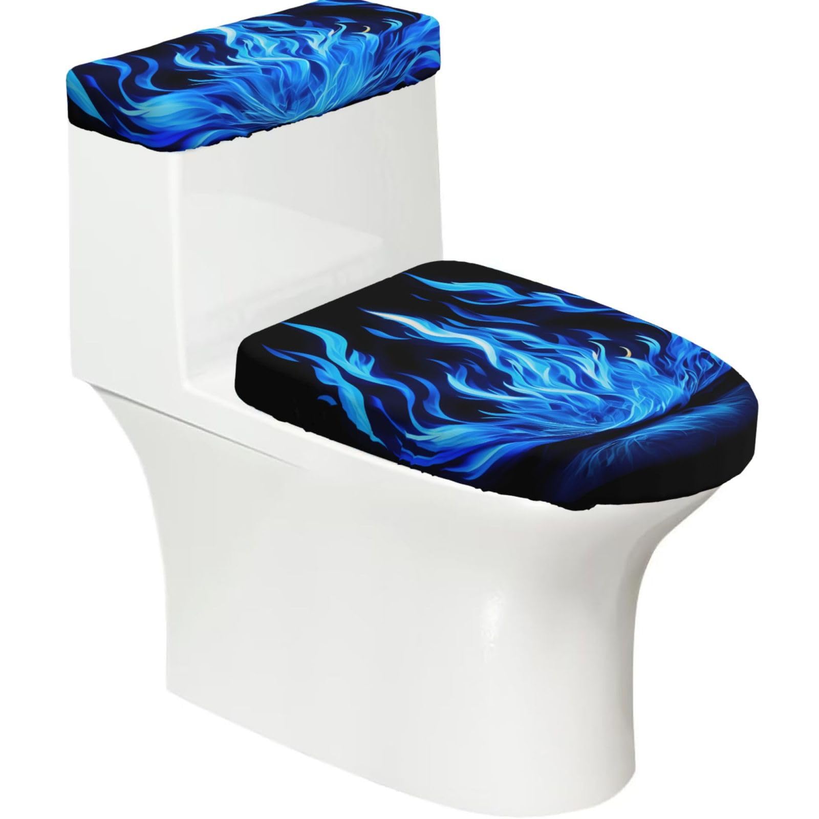 Flghjnbjn Black Indigo Flame Print Printed Toilet Tank And Lid Cover Set Of 2 For Most Bathrooms, Fits Elongated Round Toilets