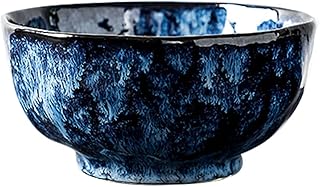homeemoh 7.09x3.46 inch Blue Ceramic Bowl, Creative Japanese Retro Ceramic Tableware for Home Kitchen, Dishwasher Microwave Safe
