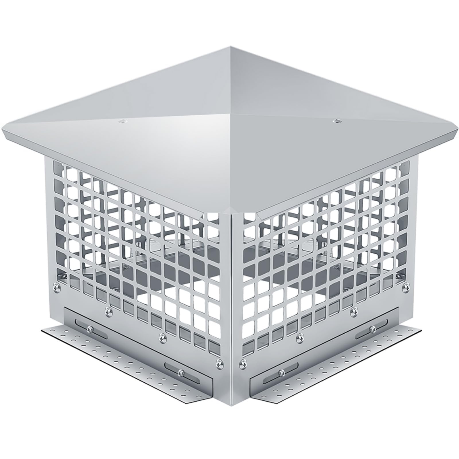 Aptliton 304 Stainless Steel Square Chimney Cowl, Chimney Bird Guard & Rain Cap Cover, Flue Hood Protector for Roof Vent, Stove & Fireplace, 14 * 14'' Base, Silver