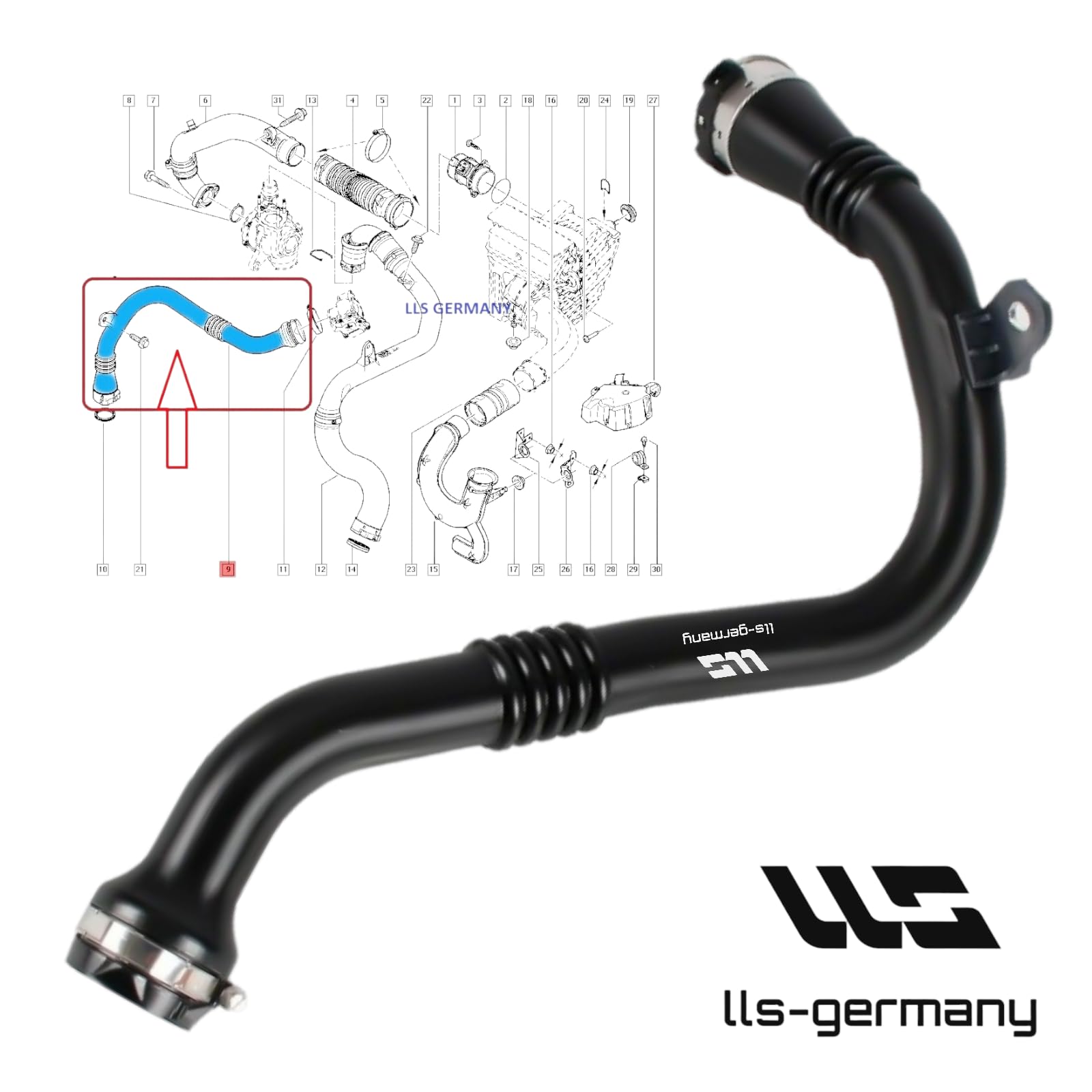 8200804000 - Manguera turbo de aire de carga compatible con REN AULT Grand Scénic III (JZ) 1.9 DCI 131 CV