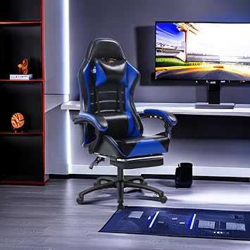 Gaming Chair - Premium Gaming Chairs for Adults, Adjustable Video Game Chairs, Comfy Gamer Chairs for Adults, Uniquely Designed VTech Gaming Office Silla Gamer Black+Blue