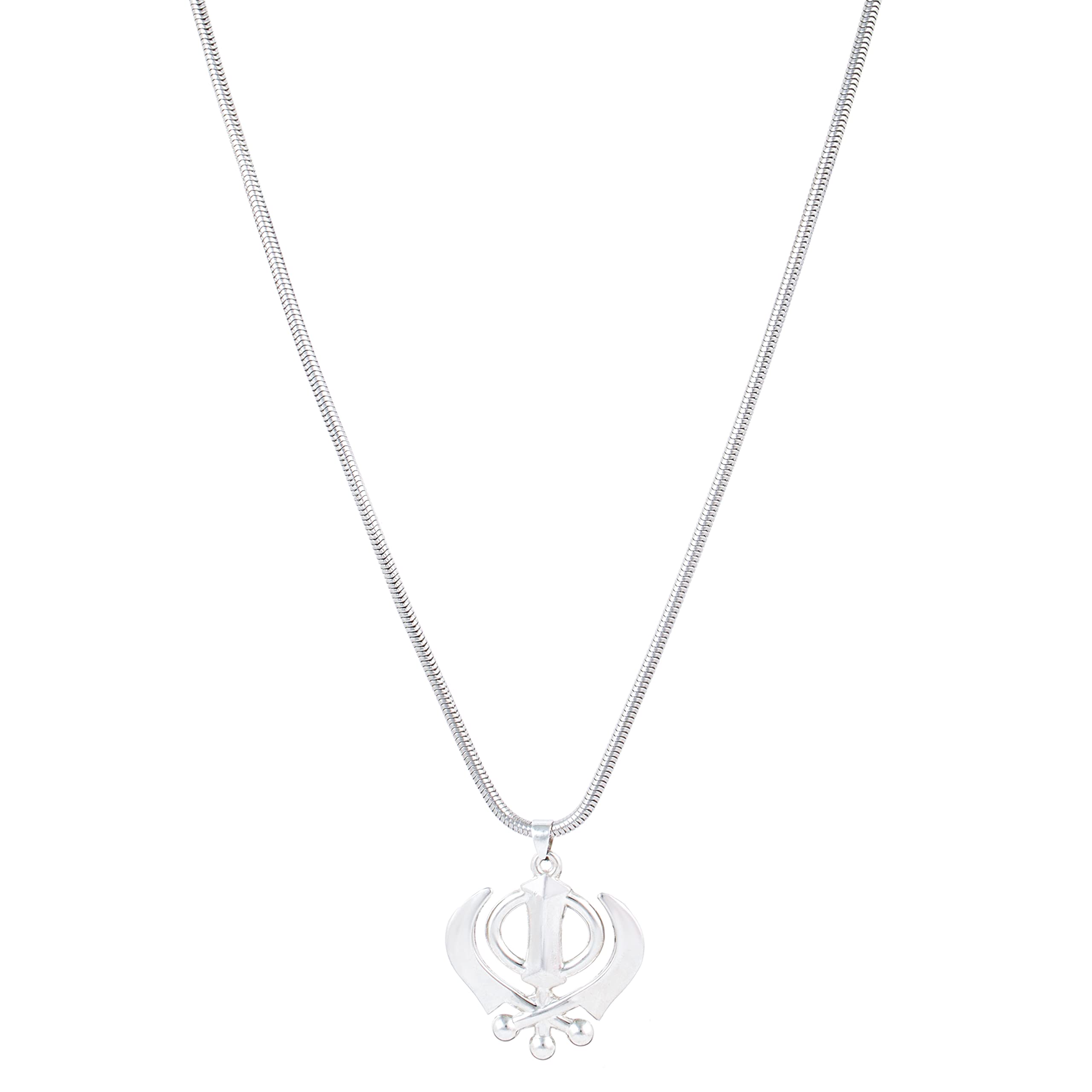 ThrillzSilver Sikh Sardar Punjabi Khalsa Khanda Chain Pendant For Men & Boys