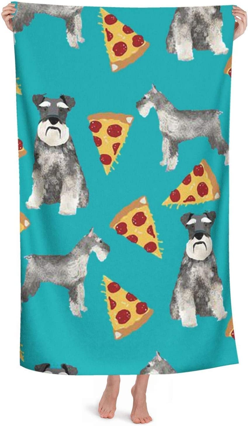 LSRCPD Schnauzers Dog Pizzas Beach Towel Highly Absorbent Microfiber Beach Blanket Soft Bath Towels 80X130 CM