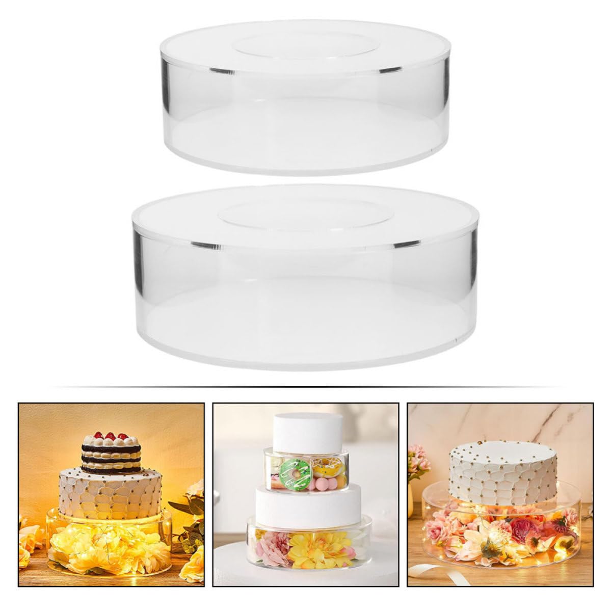 2 Stück Durchsichtige Befüllbare Runde Acryl Tortenständer für Hochzeitsfeiern und Partys mit Einzigartigem Design und Eleganter Atmosphäre zum Halten von Kuchen und Obst
