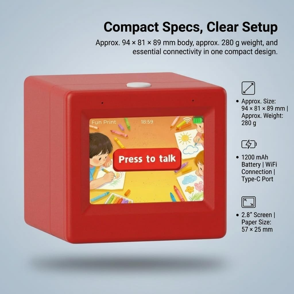 Mini Sticker Printer for Kids, Inkless Thermal Sticker Maker with Screen Preview, Portable WiFi Kids Thermal Printer for Reward Stickers, Coloring Sheets & DIY Craft Activities