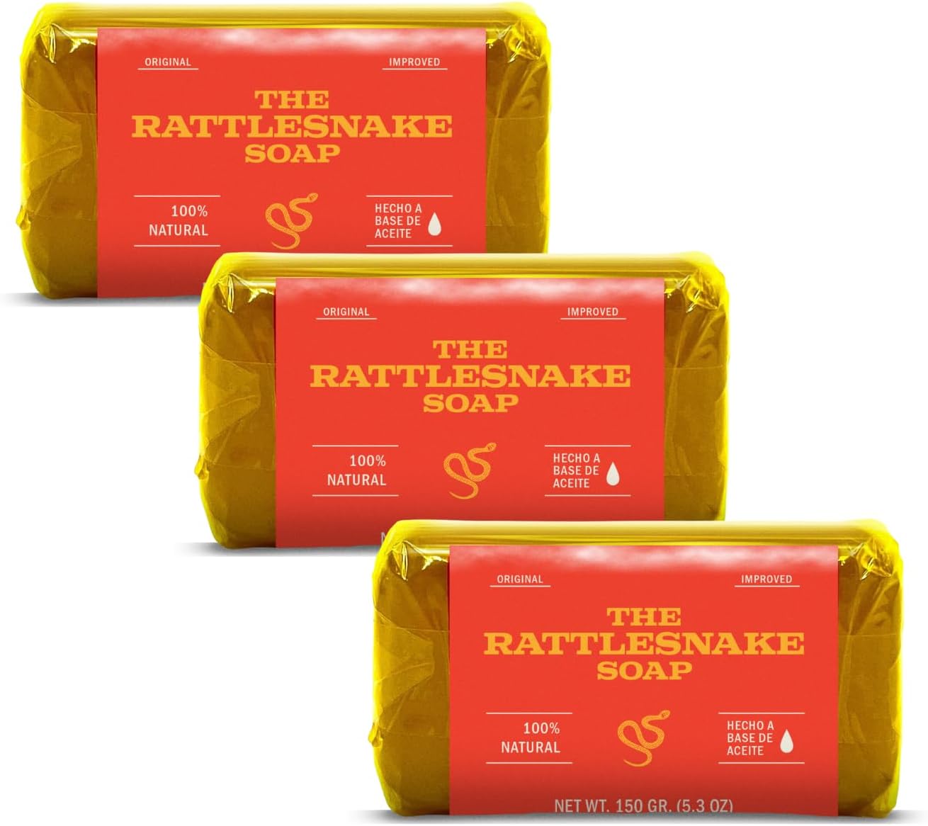 YERBERO - 3 Pack - The Rattlesnake Soap 150gr Each - (Hecho a Base de Aceite) 5.3 oz. Big Size - Made in Mexico.